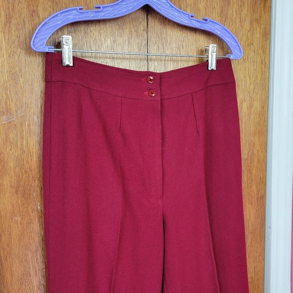 Vintage 70s Maroon / Burgundy Wool High Waist Trousers - Picture 5 of 7